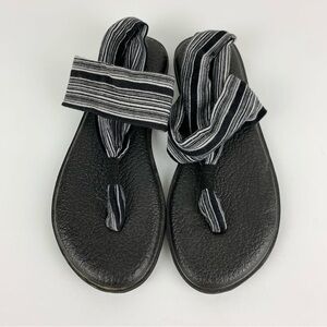 Sanuk Black White Striped 2 Double Strap Yoga Sling Sandals 7